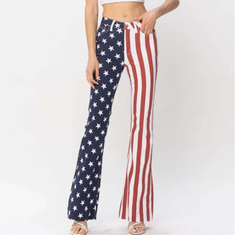 Judy Blue American Flag Print Flare - Picture 1 of 6
